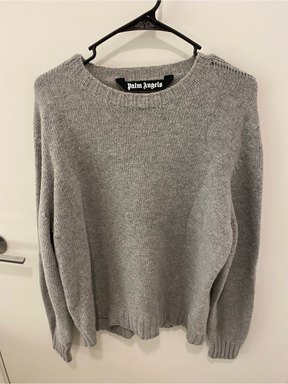 Palm Angels Men's Intarsia Curved Logo Light Grey Melange Sweater